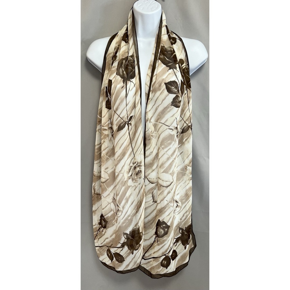 OSFM Scarf Floral Printer 72"x13" Women's Style Brown Multicolor